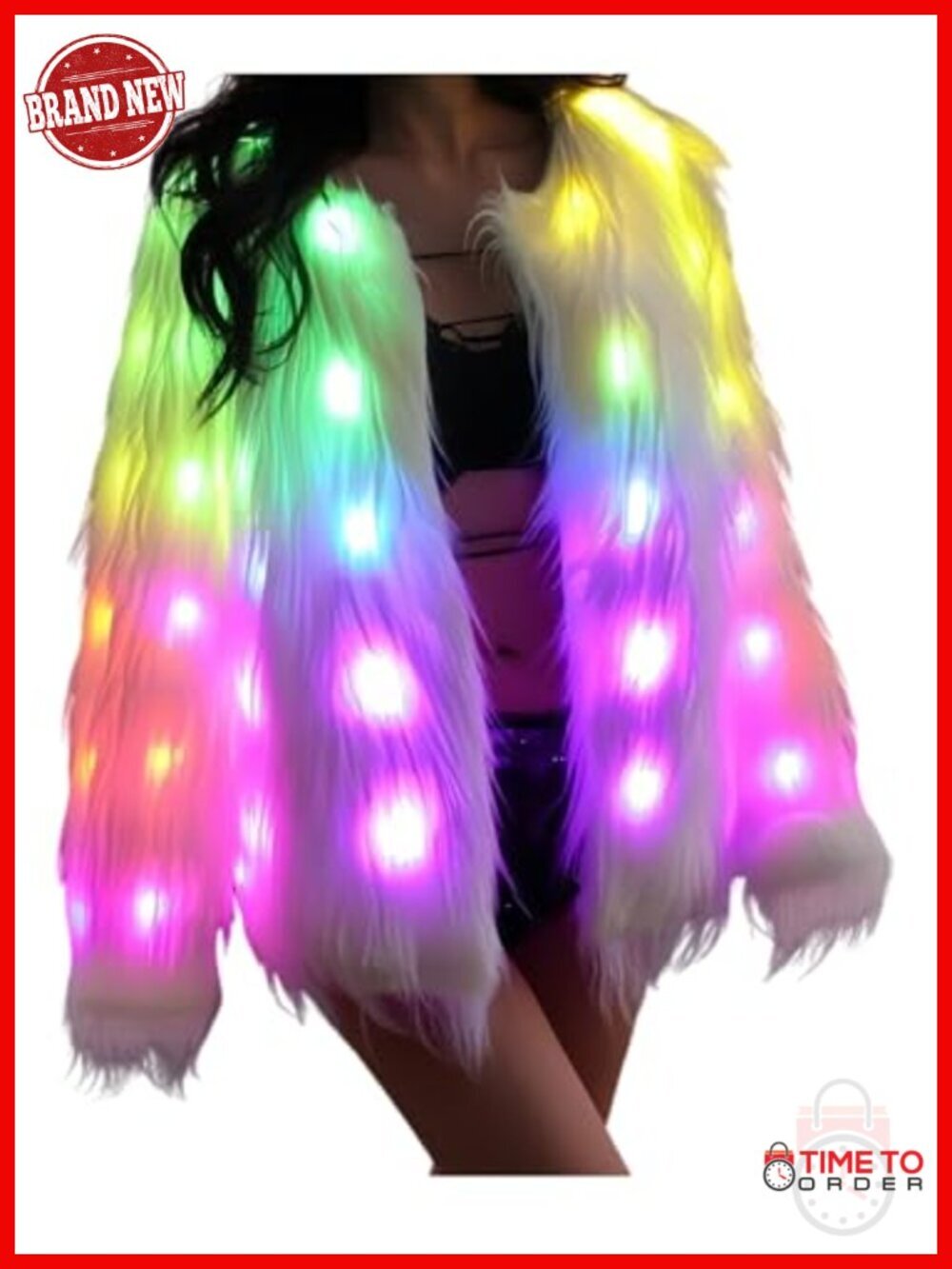 Faux Fur LED Light Up Jacket Music Festival Coat Plus Size
